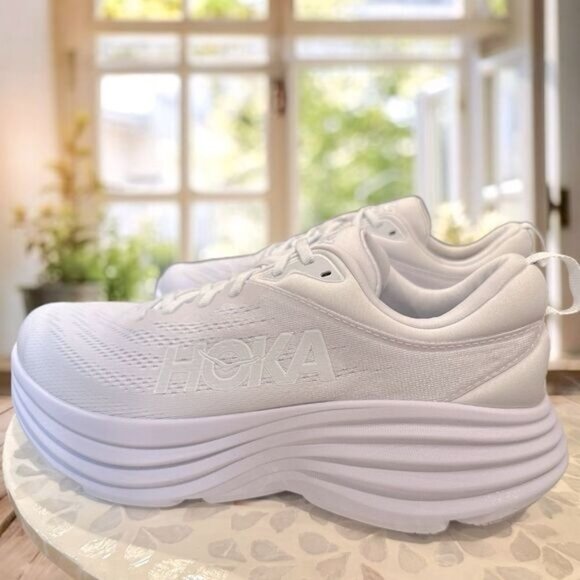 HOKA Bondi 8 Supportive Running Shoes White Womens Size 9.5 Max Cushion Comfort - Picture 4 of 12